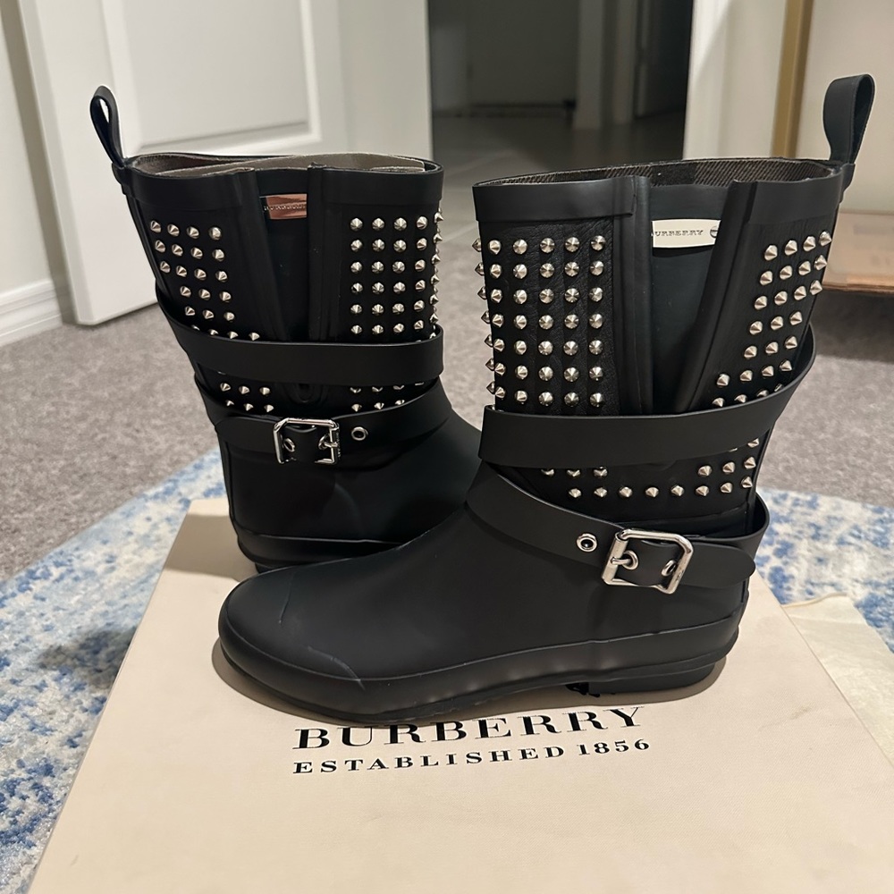 Burberry Leather Studded Accent Rain Boots